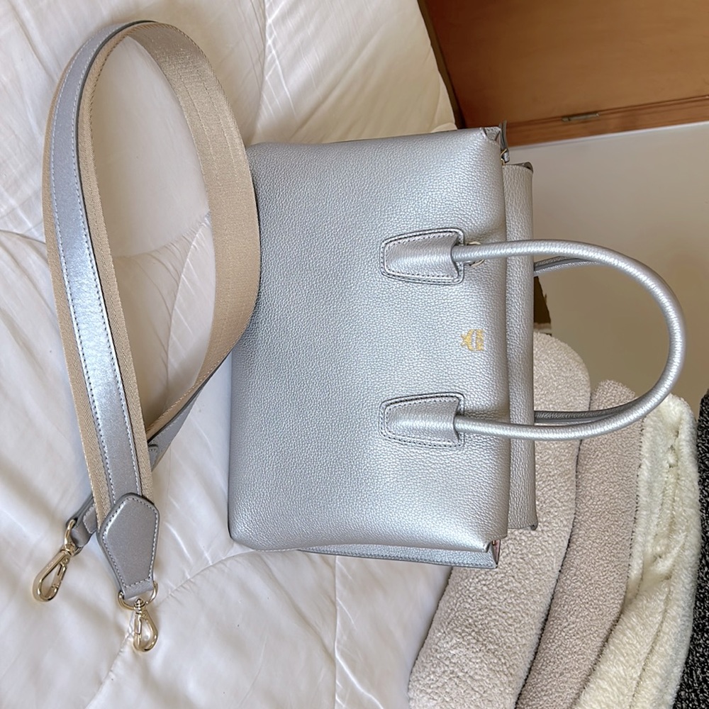MCM Milla medium silver leather tote w/ removable shoulder strap. NWOT authentic